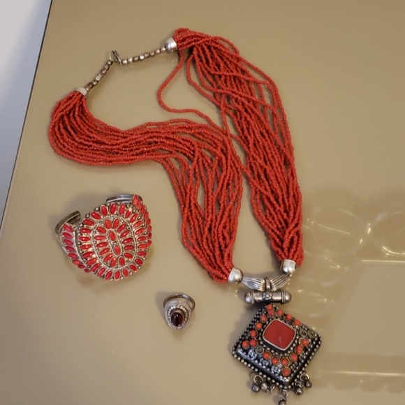 indian tribes Jewelry Vintage Authentic Coral Indian Jewelry Set